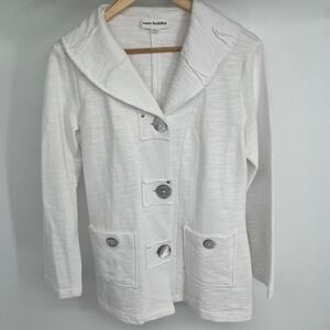 Neon‎ Buddha White Textured Collared Button Front Jacket Neutral Women's Size S